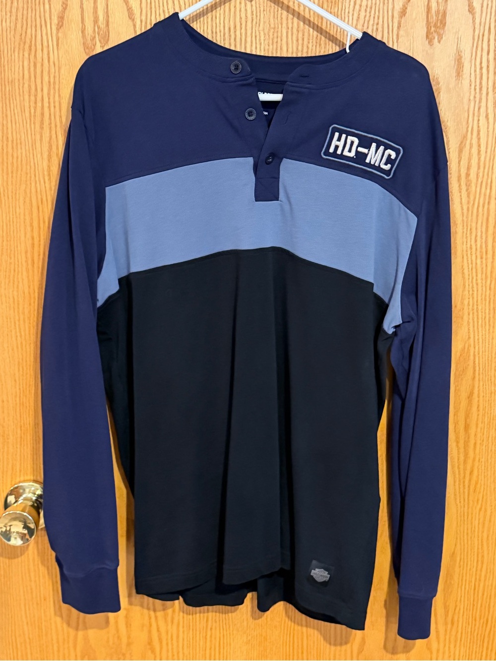 Harley-Davidson Navy and Black Colorblock Long Sleeve Henley
